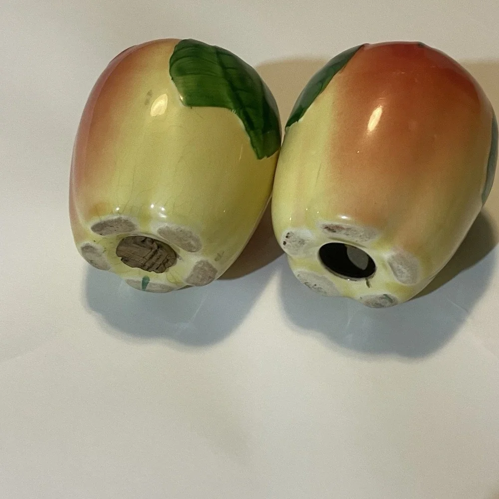 Apple Salt & Pepper Shakers Hull Pottery Pair Blush Hand Painted 3 1/2